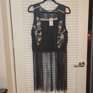 Embroidered Lace and Fringe Vest